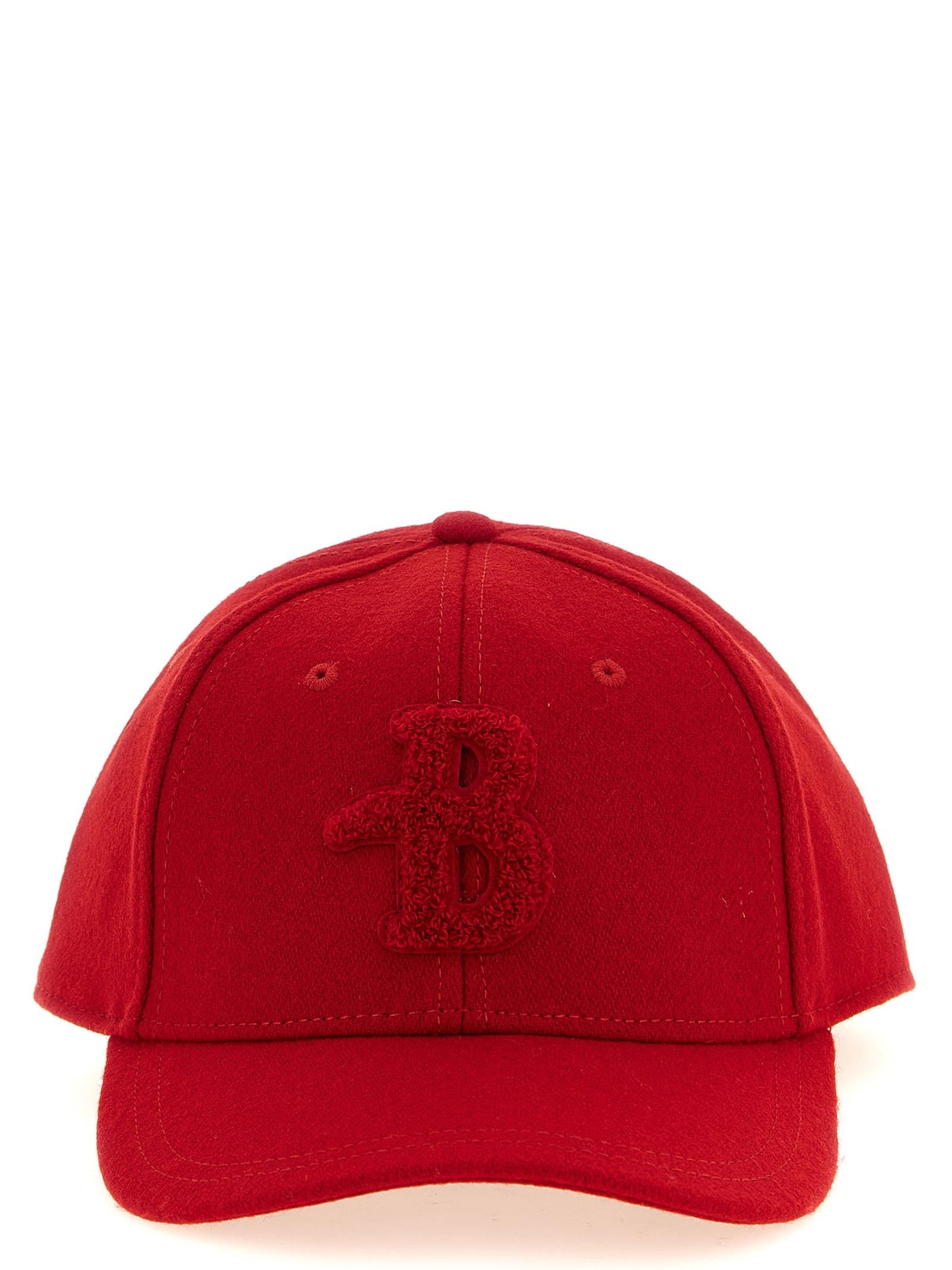 Ballantyne Embossed Monogram Baseball Cap — Red Wool Blend With Melton Finish Caps