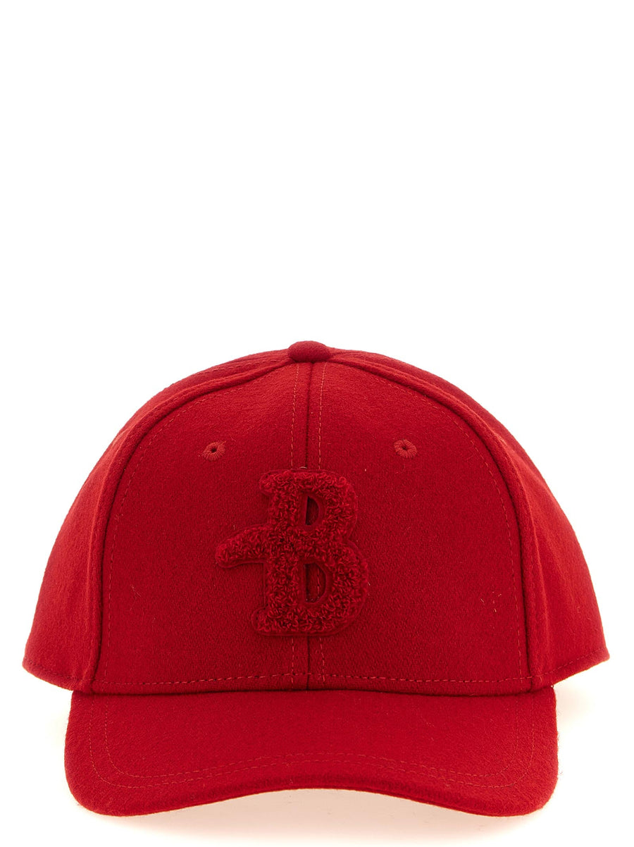 Ballantyne Embossed Monogram Baseball Cap — Red Wool Blend With Melton Finish Caps