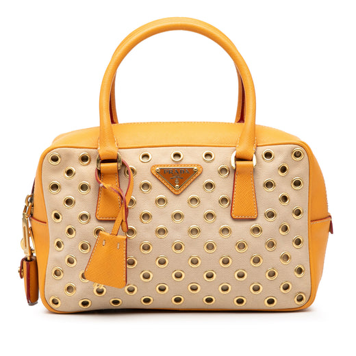 Small Saffiano Trimmed Canvas Grommet Bauletto Bag - Image 1