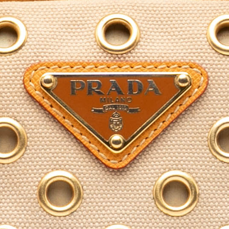 Small Saffiano Trimmed Canvas Grommet Bauletto Bag - Image 6