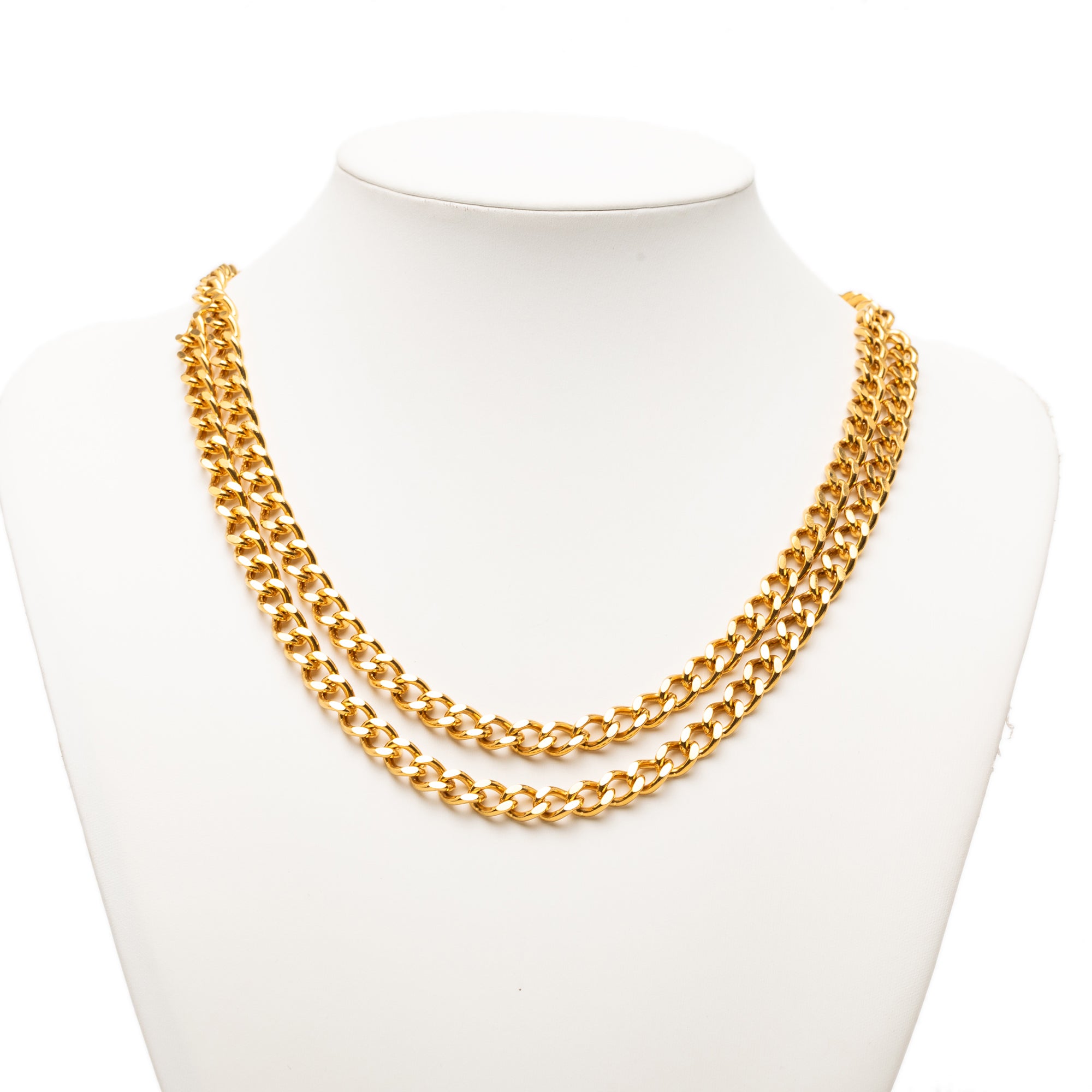 Gold Plated Double Strand Link Chain Necklace - Image 5