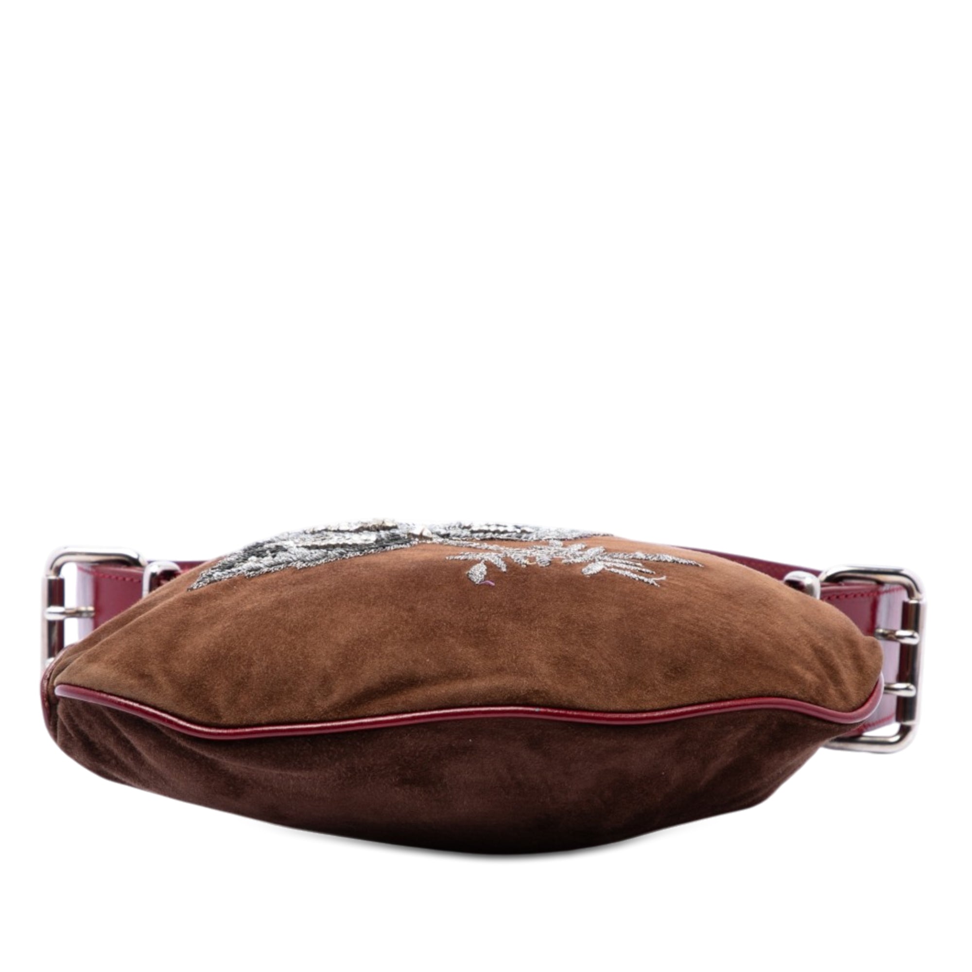 Sequin and Crystal Embellished Suede Oyster Shoulder Bag - Image 3