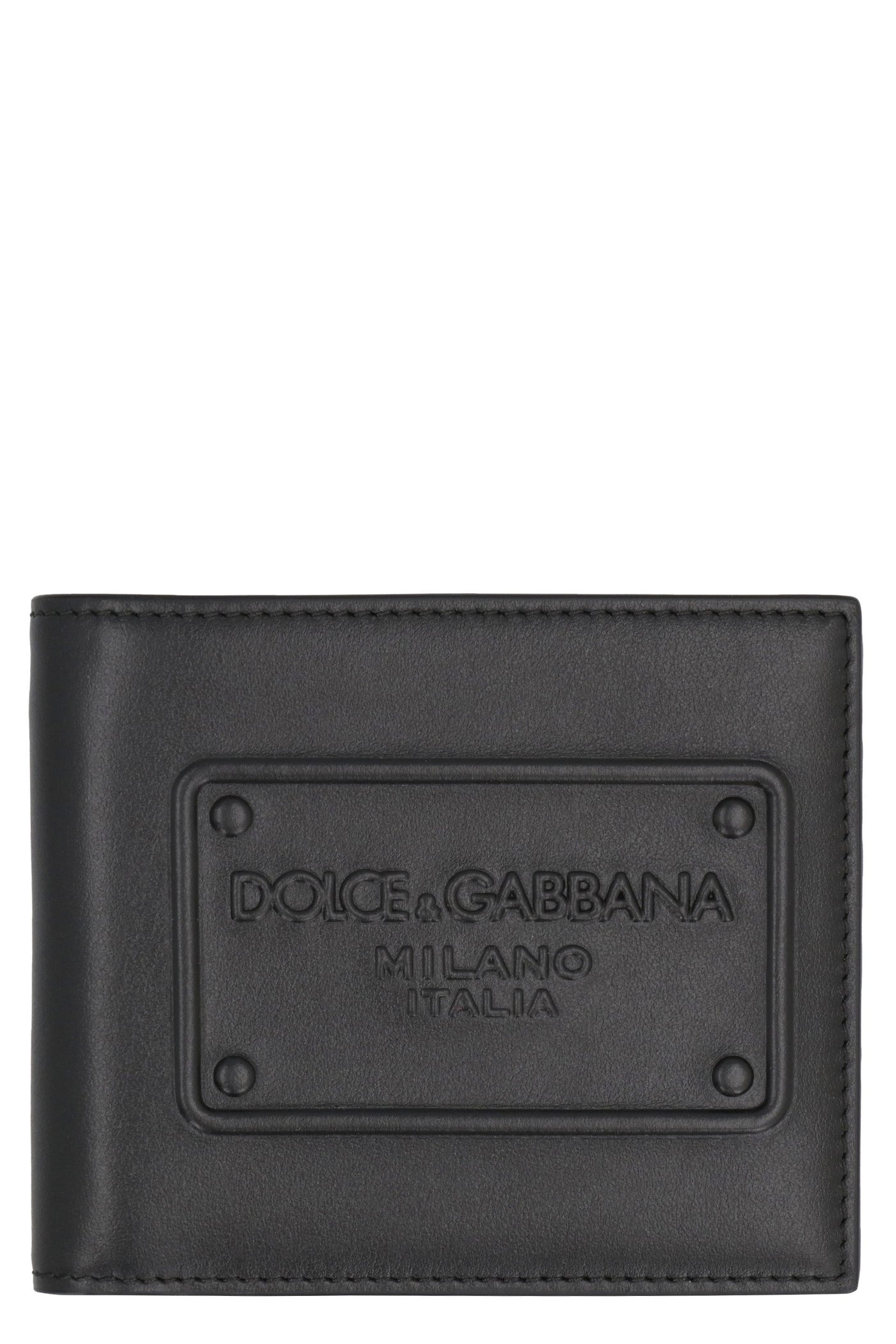 Dolce & Gabbana Embossed Logo Calfskin Wallet — Black Calf