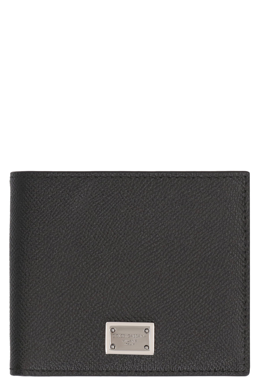Dolce & Gabbana Pebbled Calfskin Flap-Over Wallet — Black Calf Leather