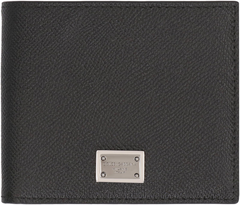Dolce & Gabbana Pebbled Calfskin Flap-Over Wallet — Black Calf Leather