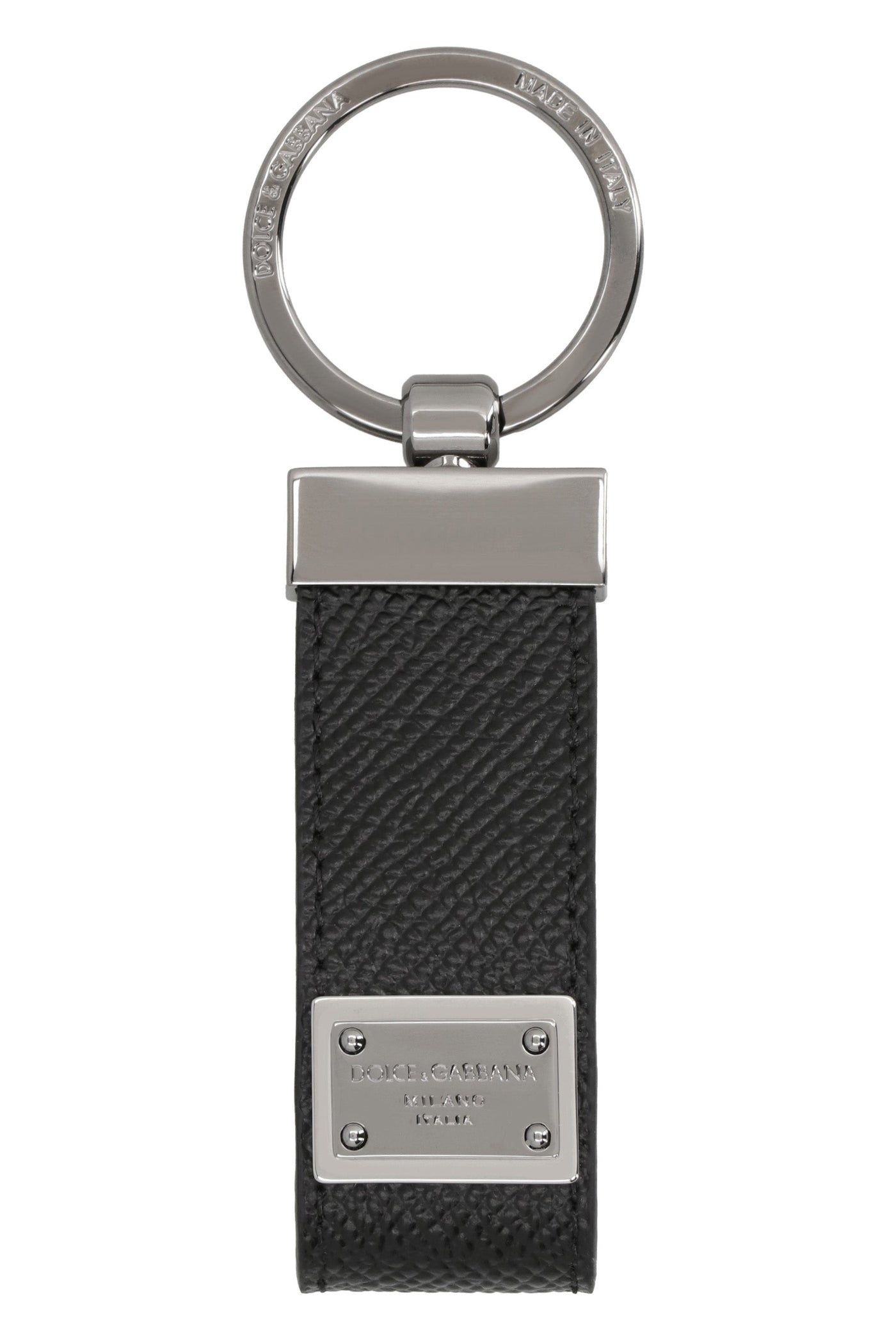 Dolce & Gabbana Dauphine-Print Calfskin Key Case — Black Calf Keychains