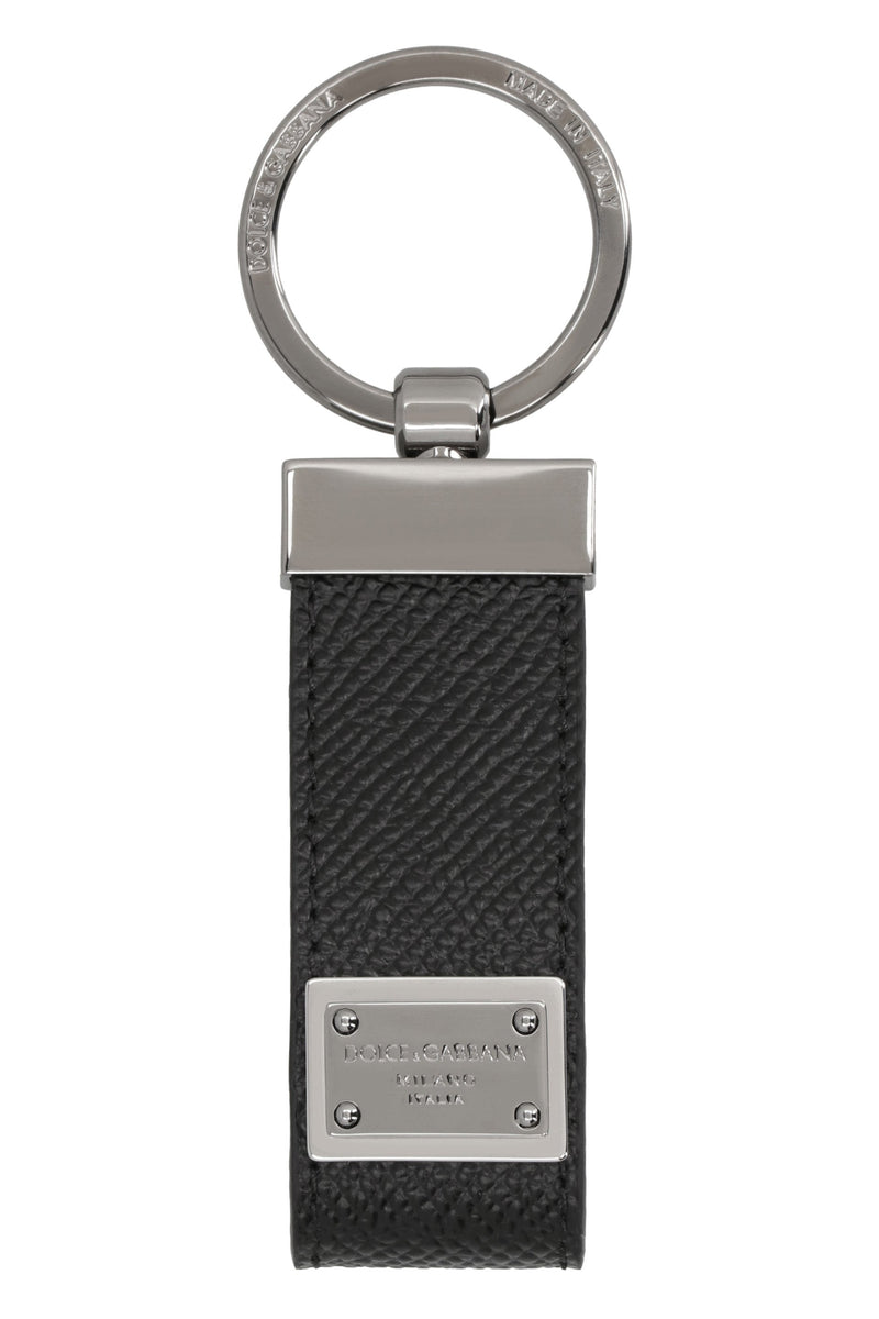 Dolce & Gabbana Dauphine-Print Calfskin Key Case — Black Calf Keychains