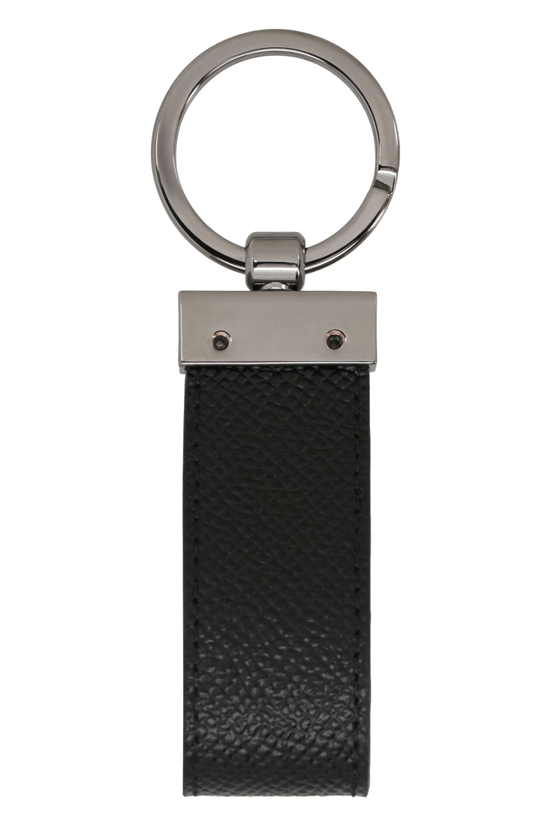 Dolce & Gabbana Dauphine-Print Calfskin Key Case — Black Calf Keychains