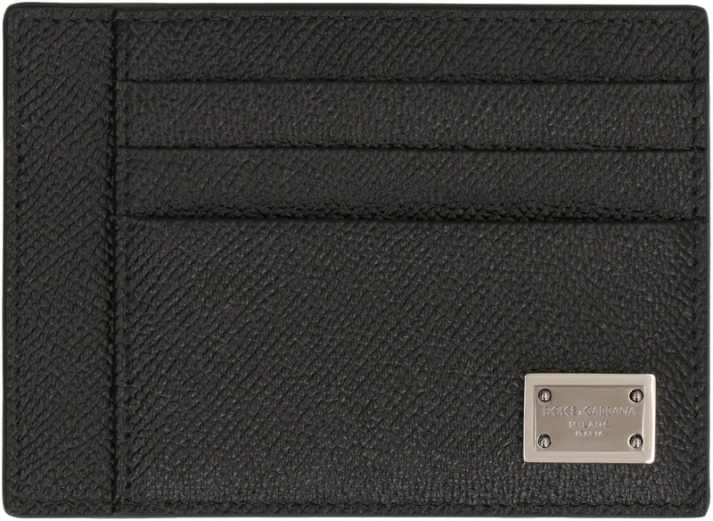 Dolce & Gabbana Dauphine-Print Calfskin Card Case — Black Calf Wallets Cardholders