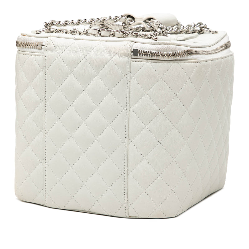 Large Quilted Lambskin Top Handle Jewelry Box With Chain - Image 2