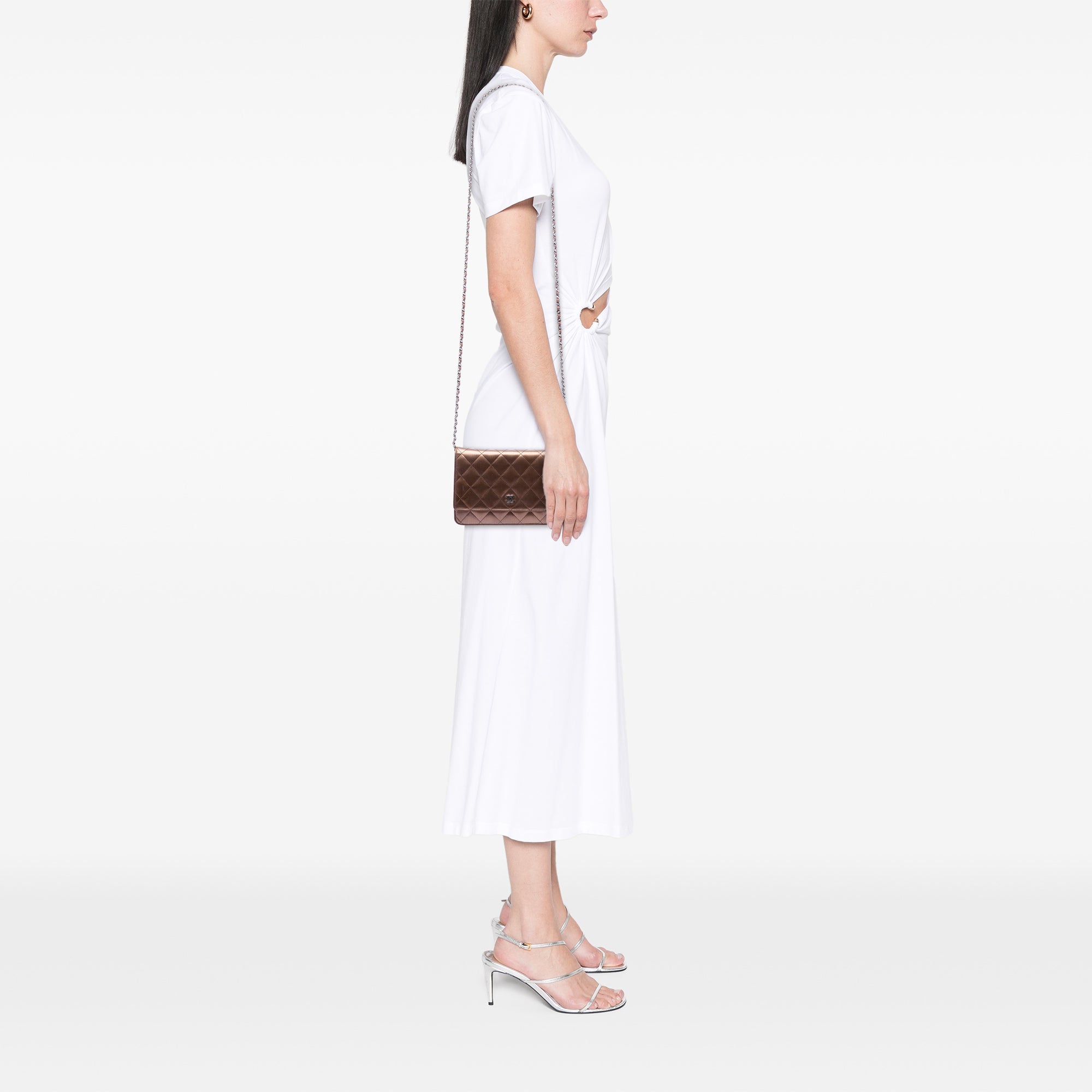 CC Quilted Striated Metallic Patent Wallet on Chain - Image 6