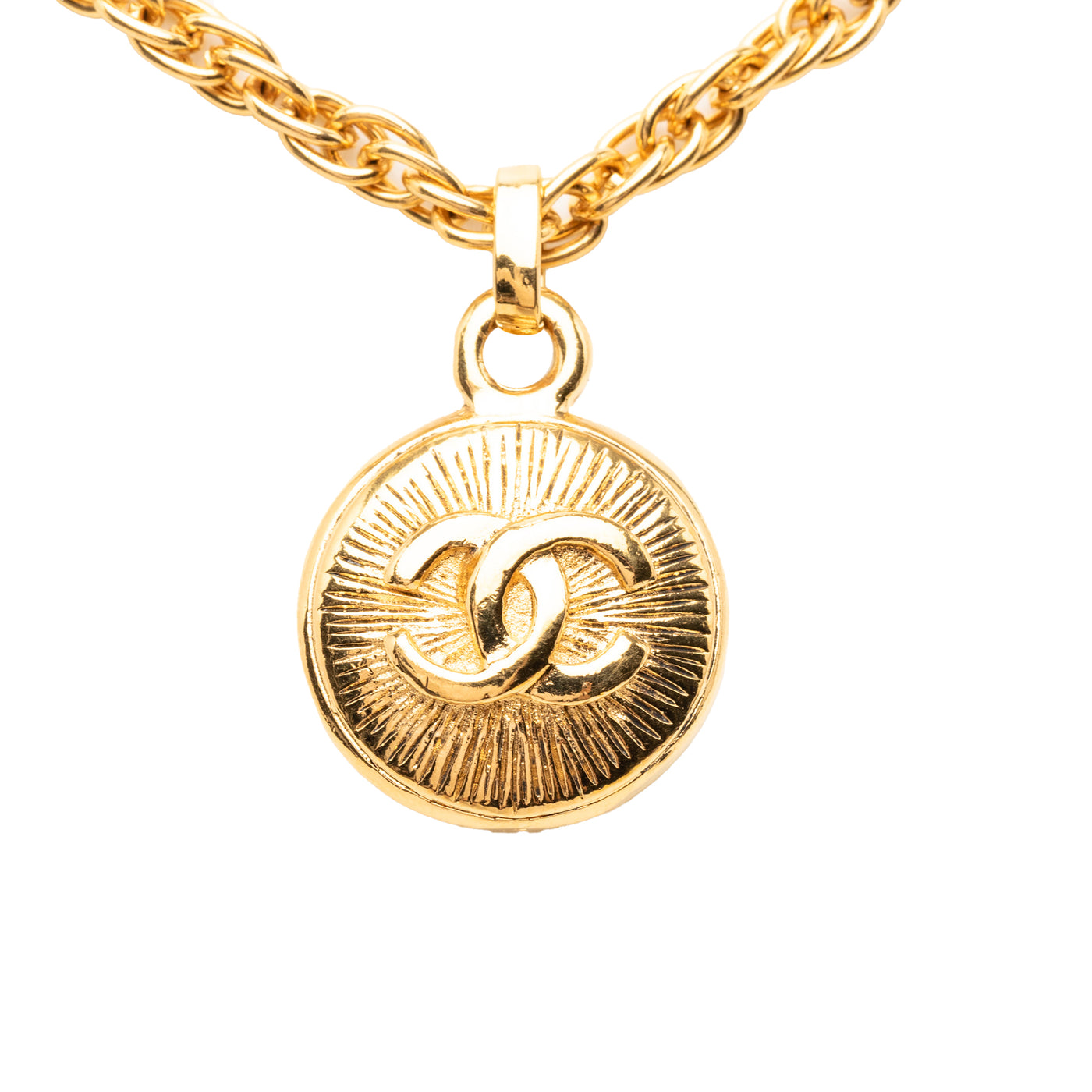 CC Gold Plated Medallion Sunburst Pendant Necklace - Image 1