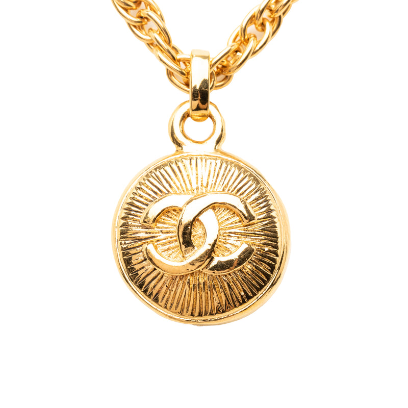 CC Gold Plated Medallion Sunburst Pendant Necklace - Image 2