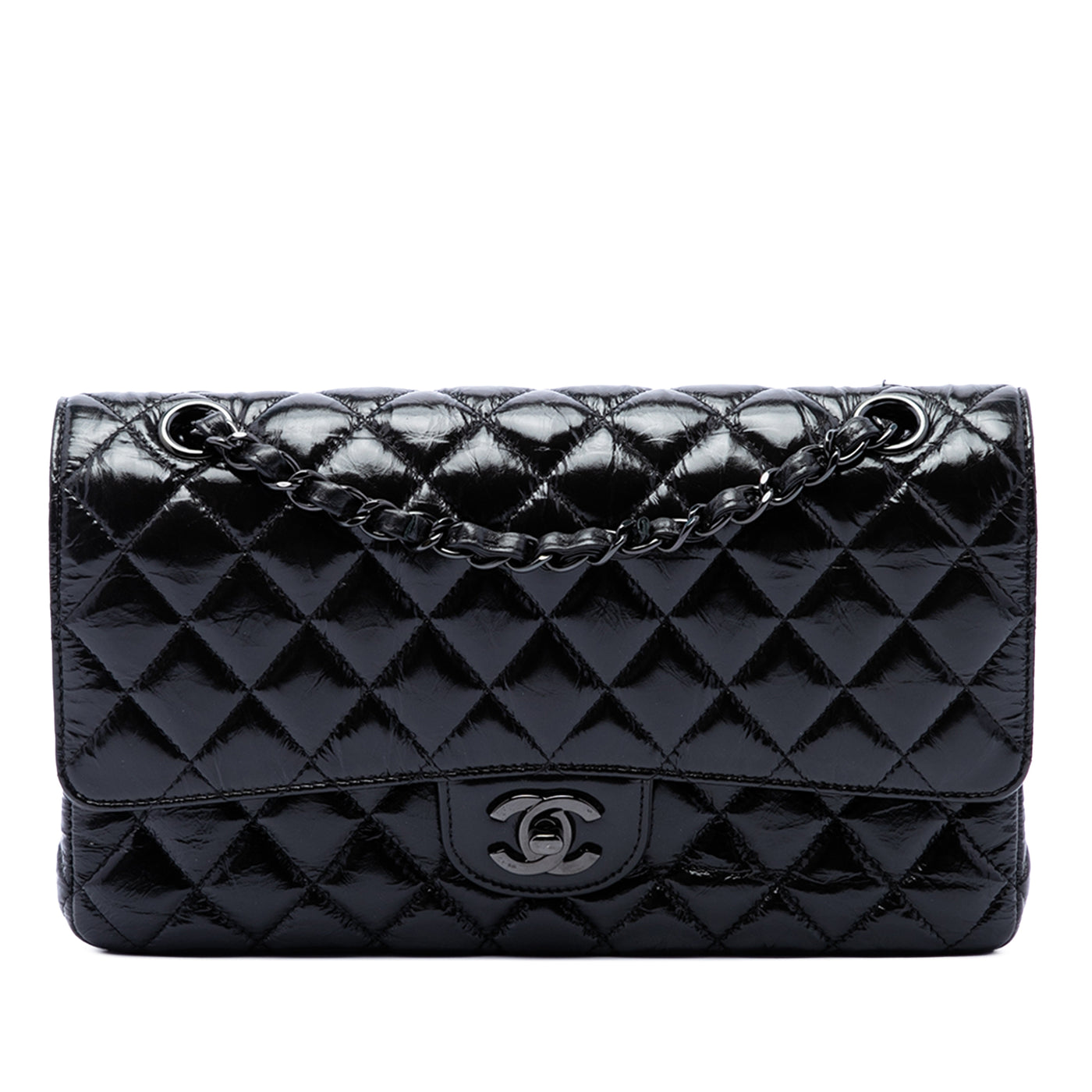 Medium Classic Shiny Crumpled Calfskin So Black Double Flap - Image 1