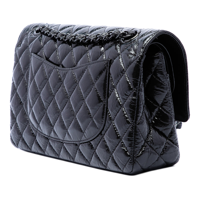 Medium Classic Shiny Crumpled Calfskin So Black Double Flap - Image 2