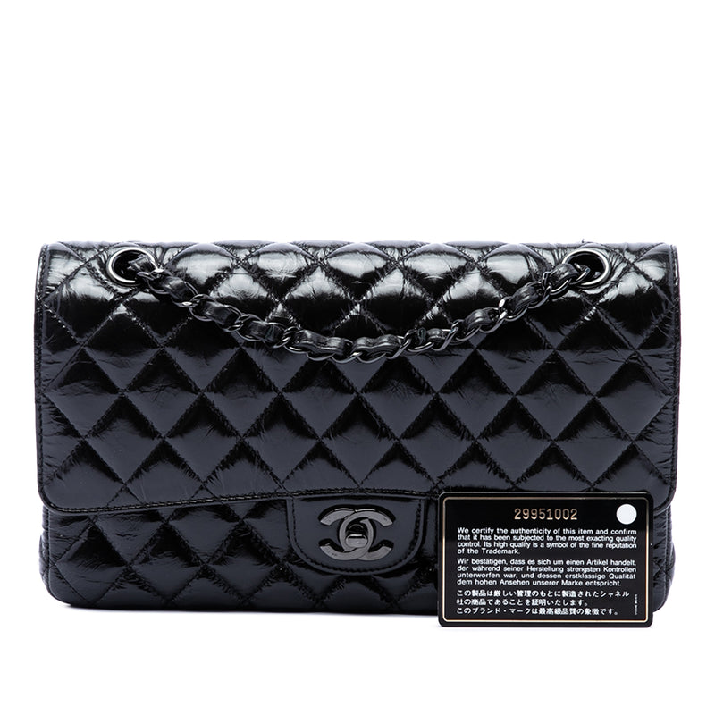 Medium Classic Shiny Crumpled Calfskin So Black Double Flap - Image 7