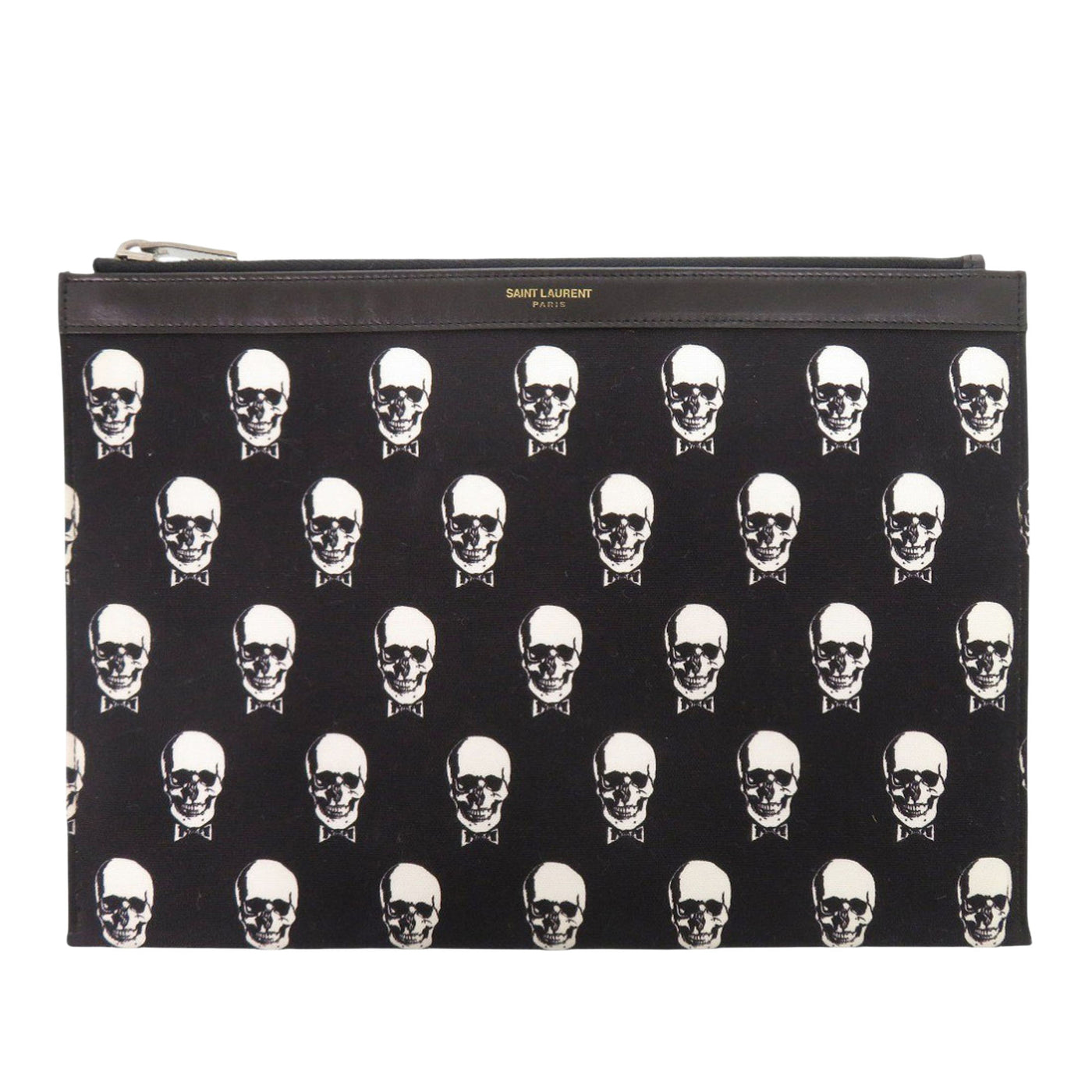 Canvas Skull Print Zip Clutch - Image 1