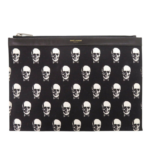 Canvas Skull Print Zip Clutch - Image 1