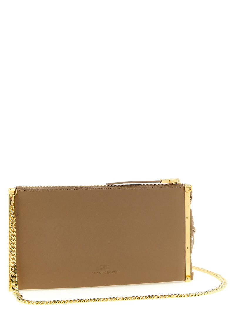 Elisabetta Franchi Fringed Leather Clutch — Camel