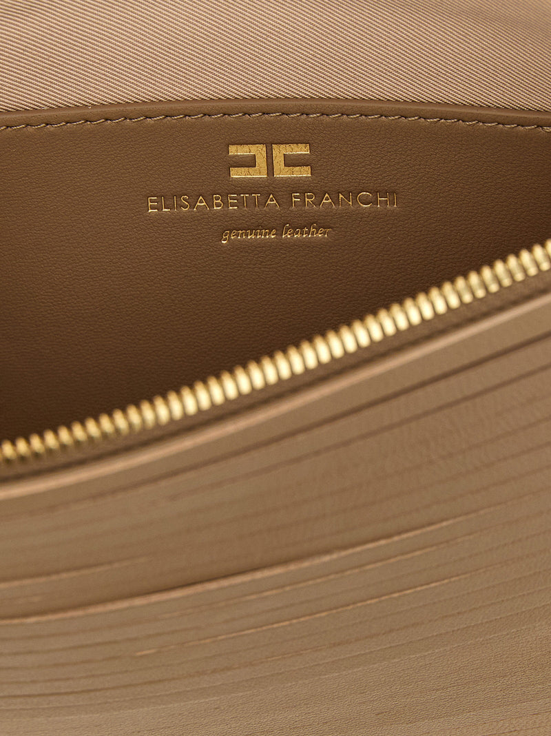 Elisabetta Franchi Fringed Leather Clutch — Camel