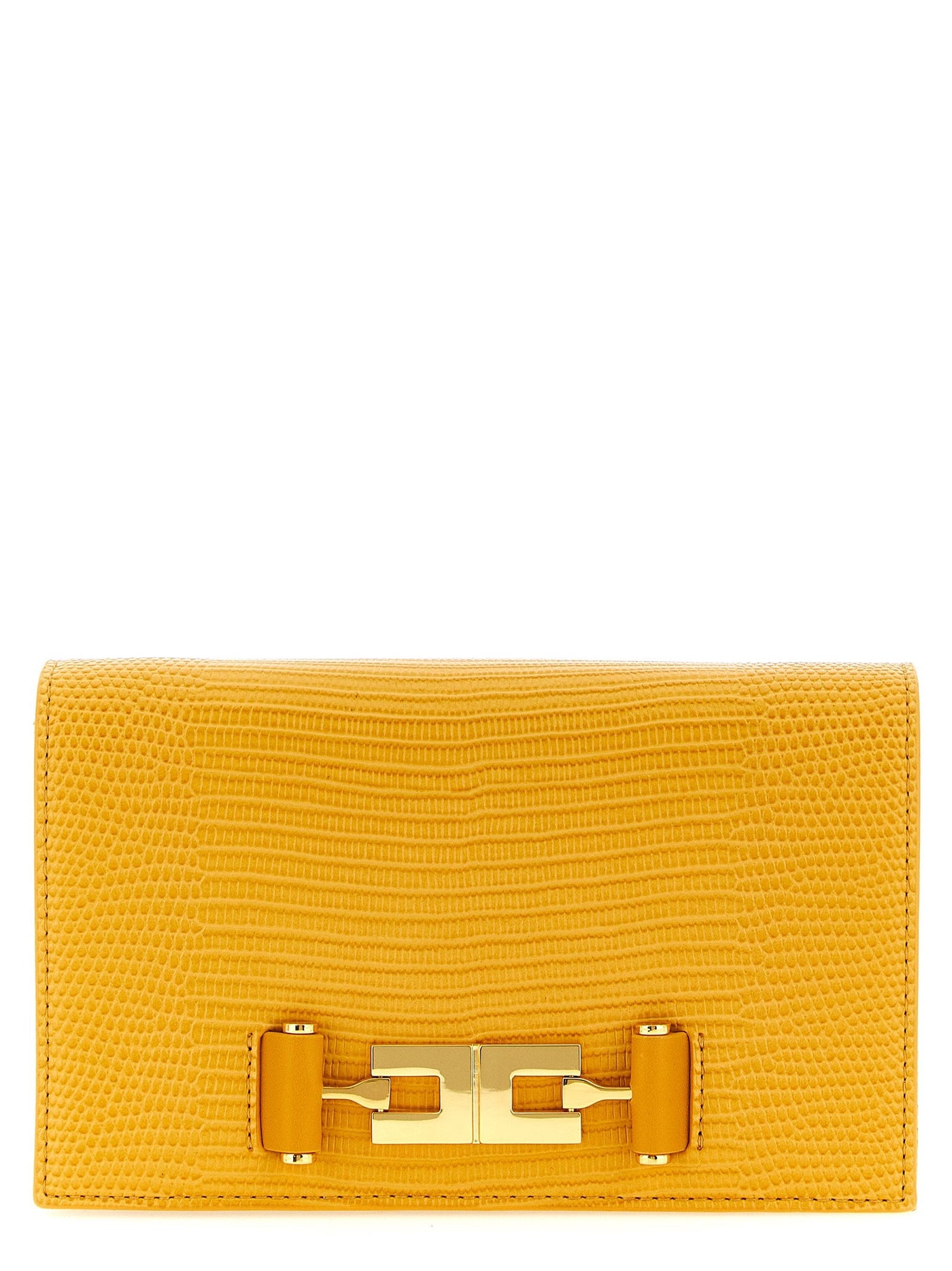 Elisabetta Franchi Lizard-Embossed Leather Shoulder Bag — Yellow Leather-effect Fabric