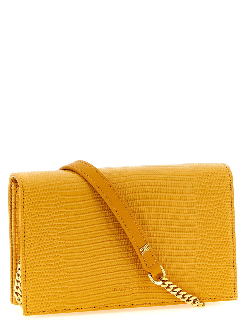 Elisabetta Franchi Lizard-Embossed Leather Shoulder Bag — Yellow Leather-effect Fabric