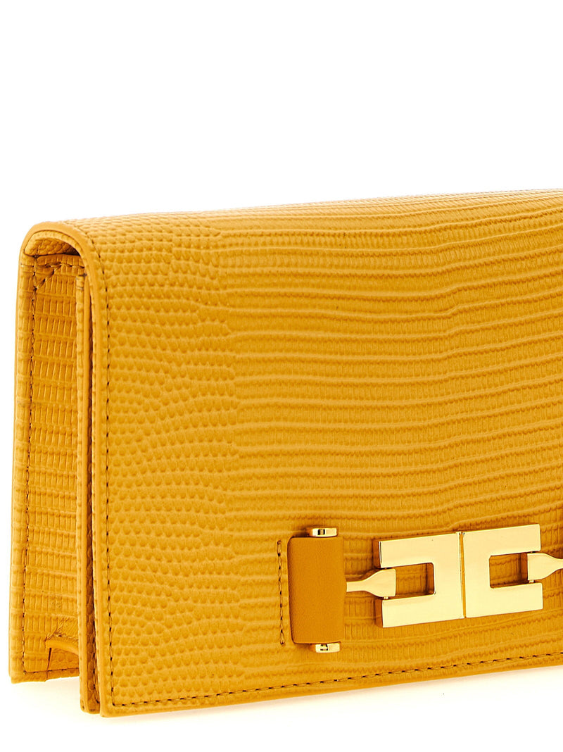 Elisabetta Franchi Lizard-Embossed Leather Shoulder Bag — Yellow Leather-effect Fabric