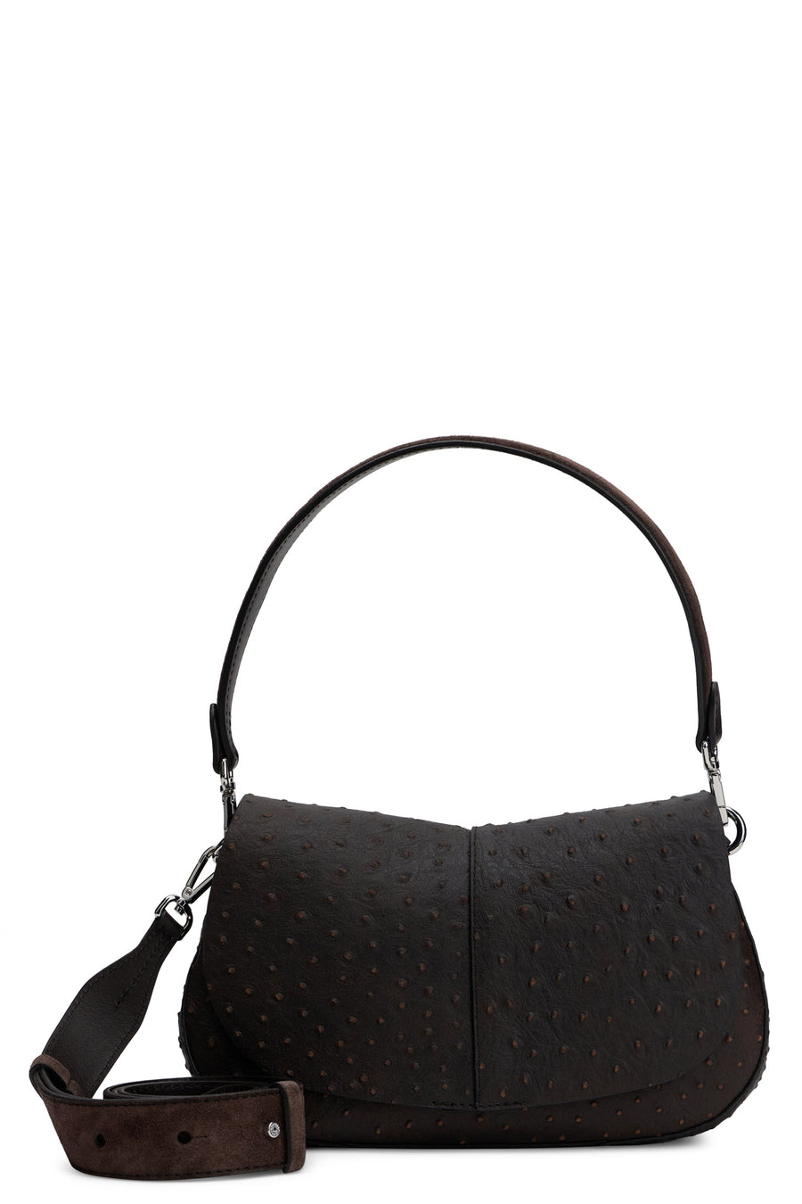 Gianni Chiarini Ostrich-Embossed Calfskin Shoulder Bag — Brown