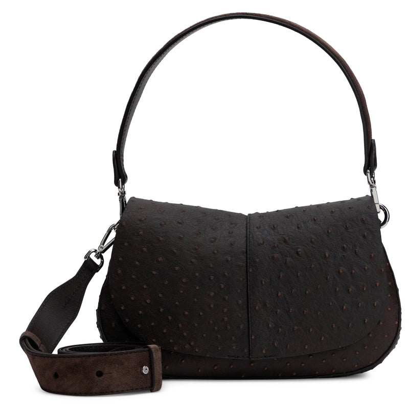 Gianni Chiarini Ostrich-Embossed Calfskin Shoulder Bag — Brown