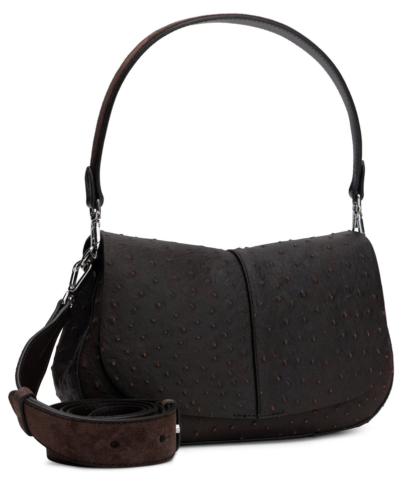 Gianni Chiarini Ostrich-Embossed Calfskin Shoulder Bag — Brown