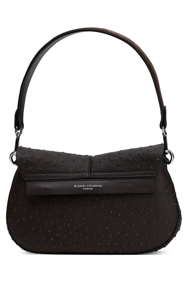 Gianni Chiarini Ostrich-Embossed Calfskin Shoulder Bag — Brown