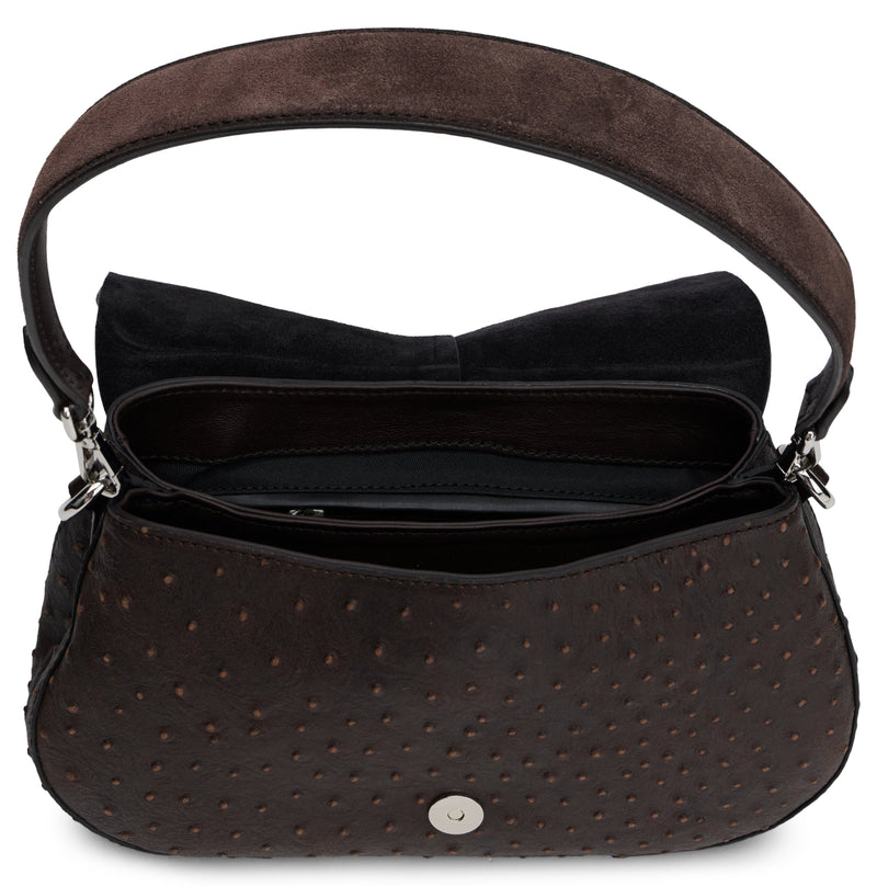 Gianni Chiarini Ostrich-Embossed Calfskin Shoulder Bag — Brown