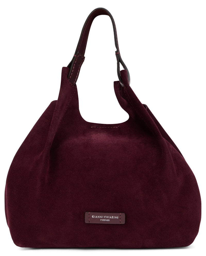 Gianni Chiarini Suede Shoulder Bag — Burgundy Calfskin
