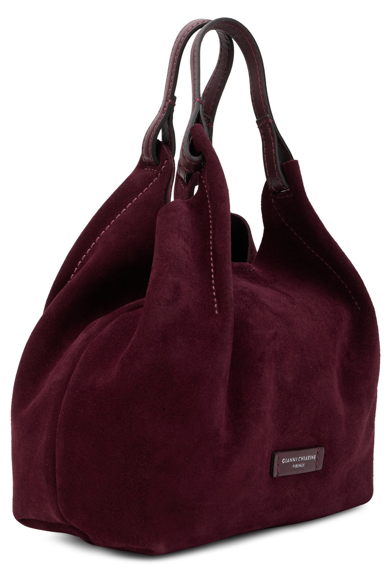 Gianni Chiarini Suede Shoulder Bag — Burgundy Calfskin