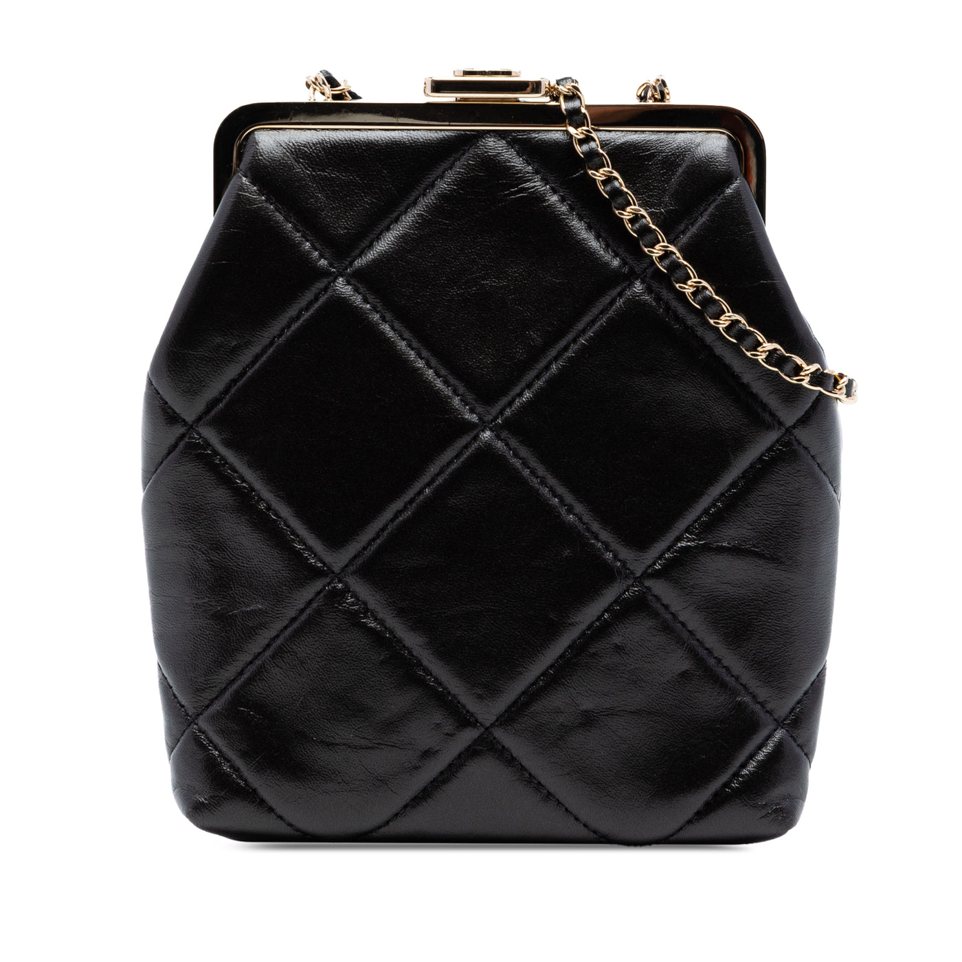 Small CC Quilted Lambskin Kisslock Frame Clutch - Image 1