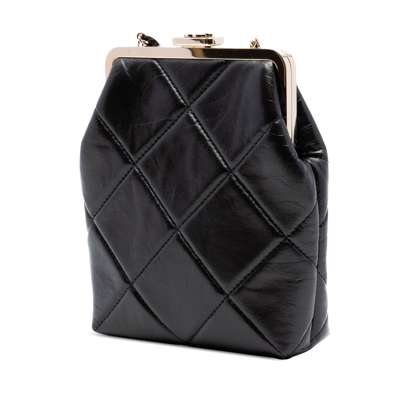 Small CC Quilted Lambskin Kisslock Frame Clutch - Image 2