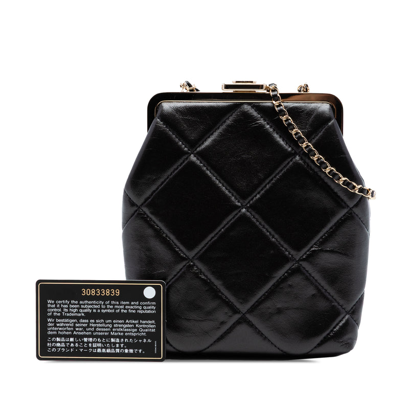Small CC Quilted Lambskin Kisslock Frame Clutch - Image 7