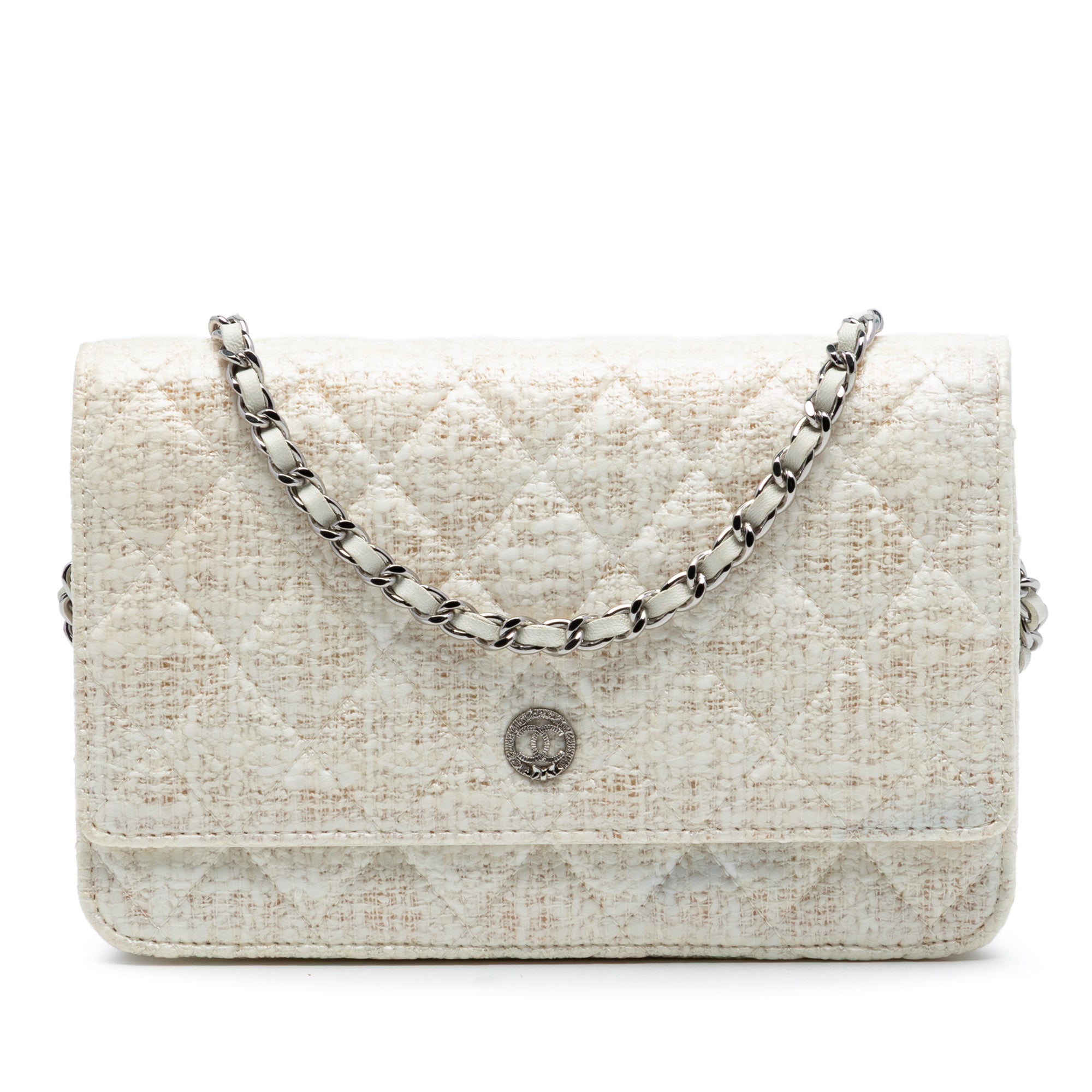 CC Coated Tweed Wallet On Chain - Image 1