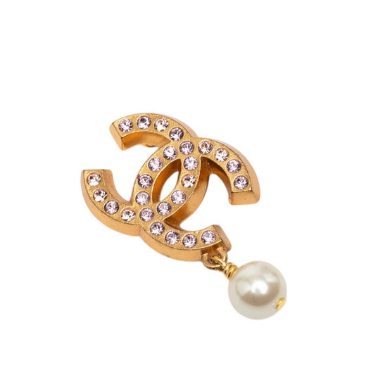 CC Gold Plated Strass and Faux Pearl Drop Brooch - Image 1