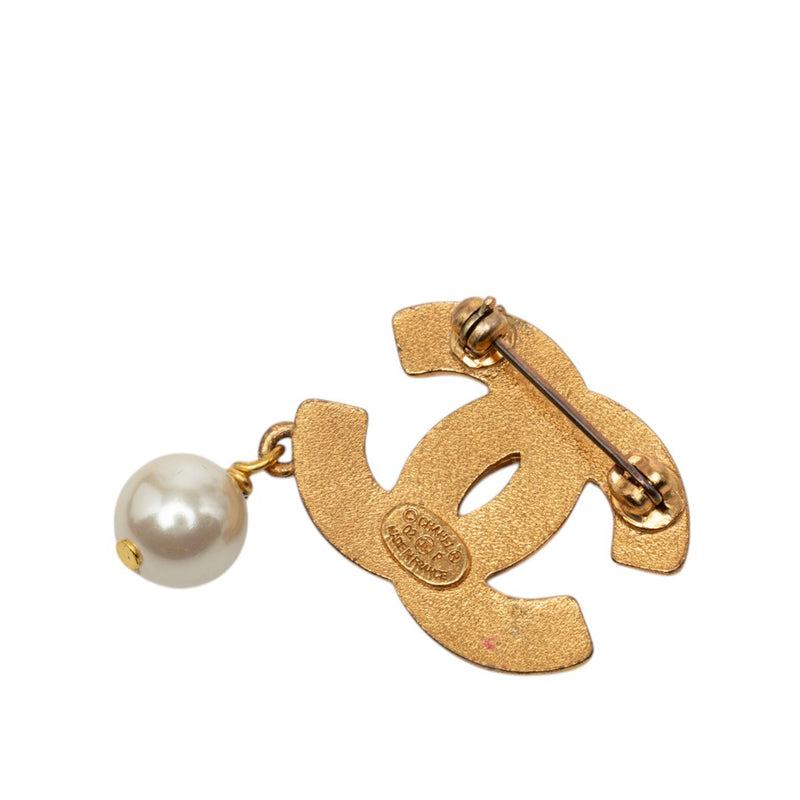 CC Gold Plated Strass and Faux Pearl Drop Brooch - Image 2