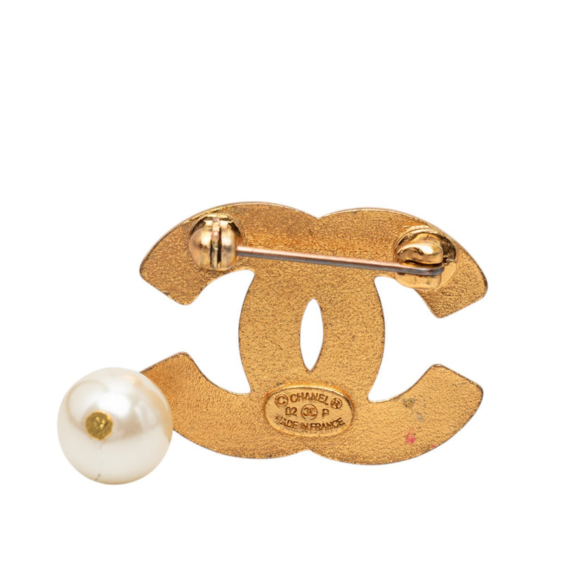 CC Gold Plated Strass and Faux Pearl Drop Brooch - Image 3