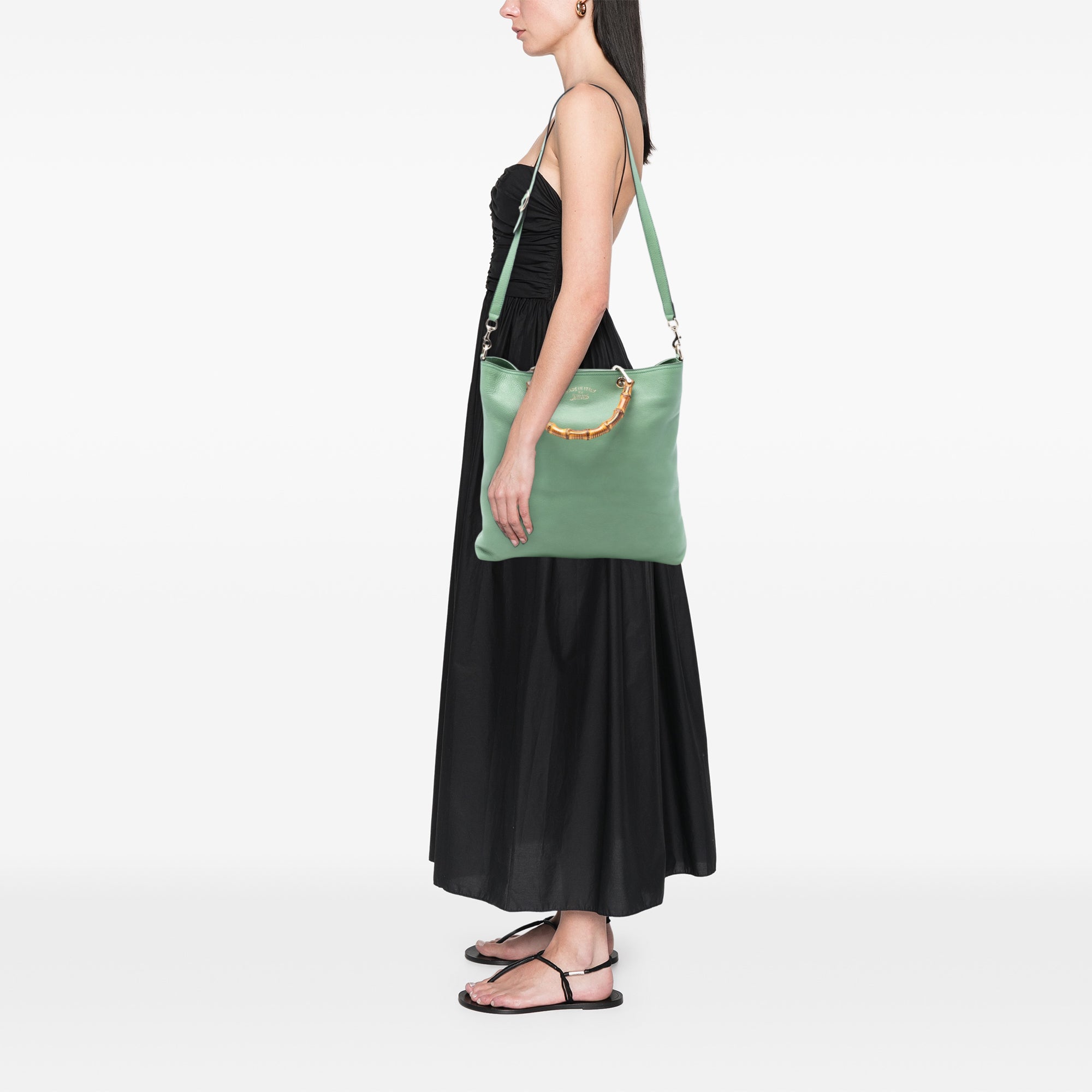 Tall Leather Bamboo Shopper Tote - Image 7