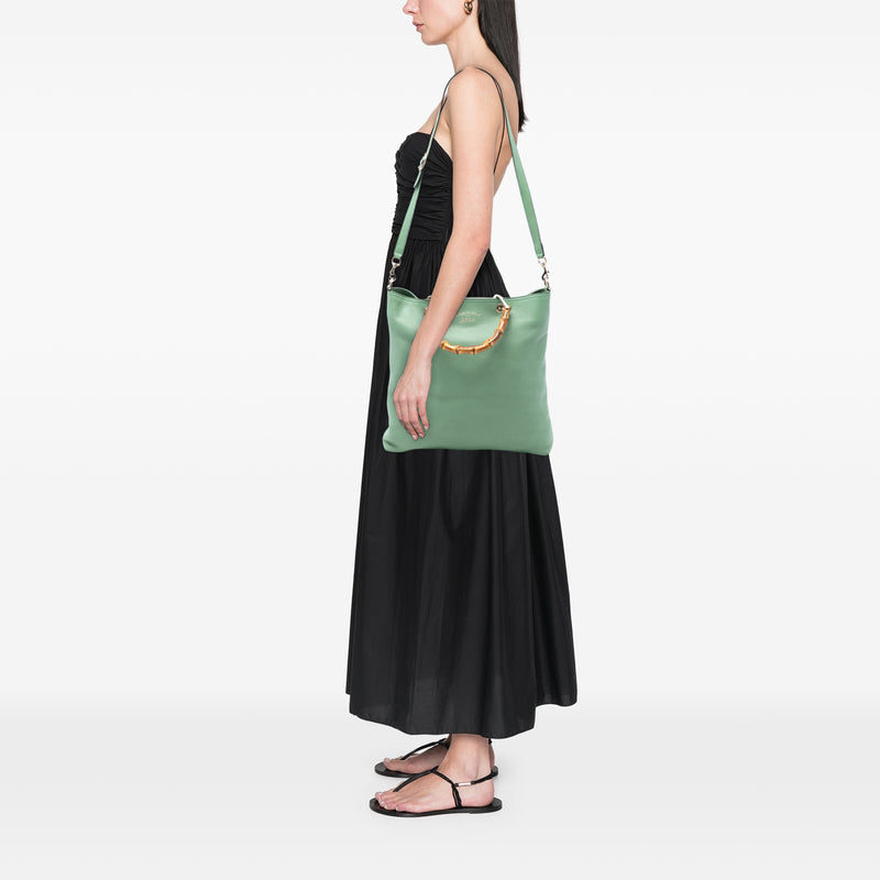 Tall Leather Bamboo Shopper Tote - Image 7