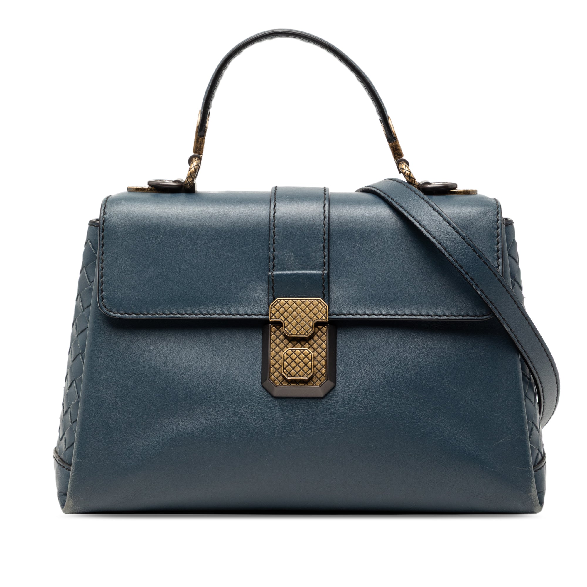 Small Intrecciato Trimmed Nappa Piazza Top Handle Satchel - Image 1