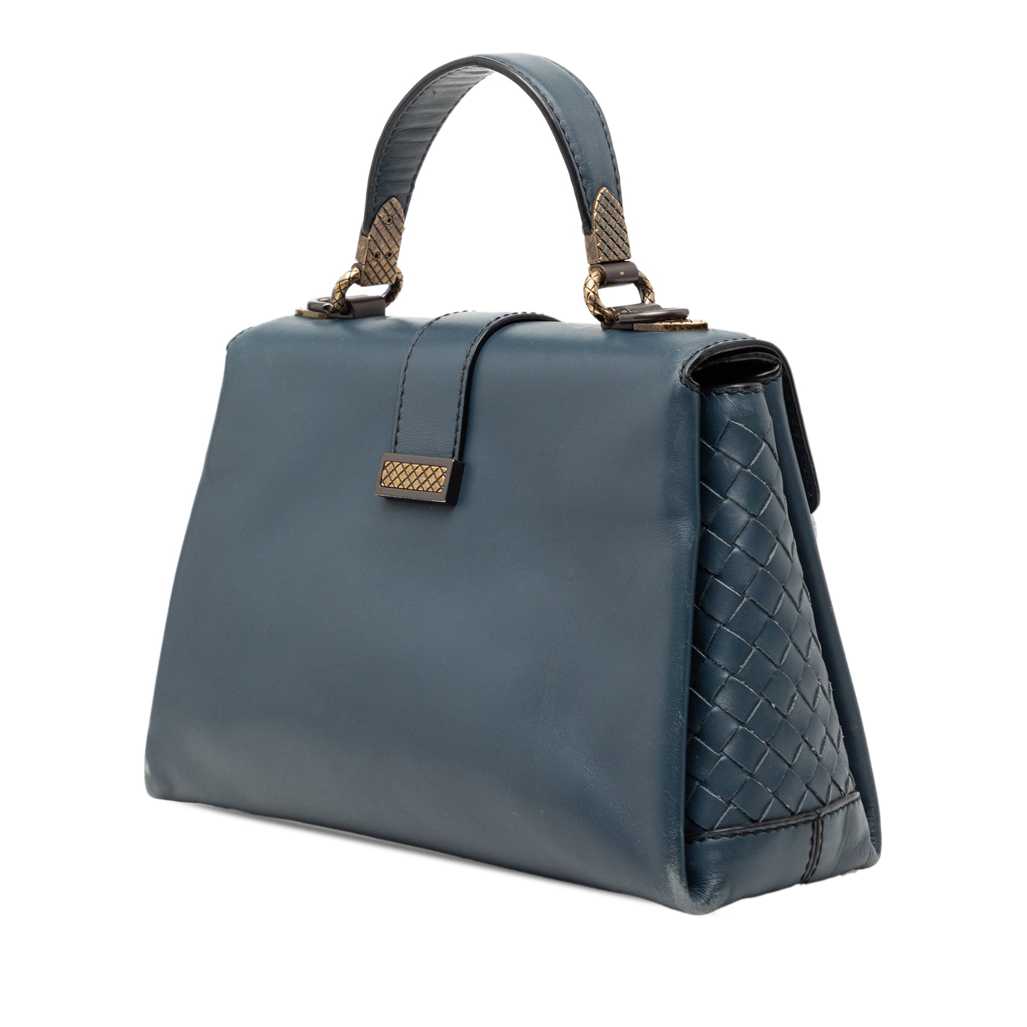 Small Intrecciato Trimmed Nappa Piazza Top Handle Satchel - Image 2
