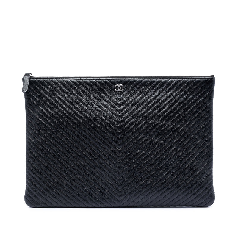 Large Chevron Caviar O Case Clutch