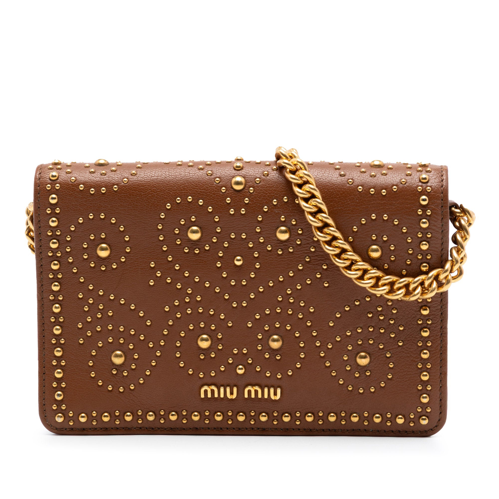Studded Goatskin Madras Lux Wallet On Chain - Image 1
