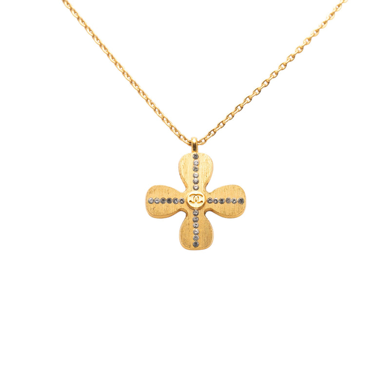 Gold Plated CC Crystal Clover Pendant Necklace - Image 2