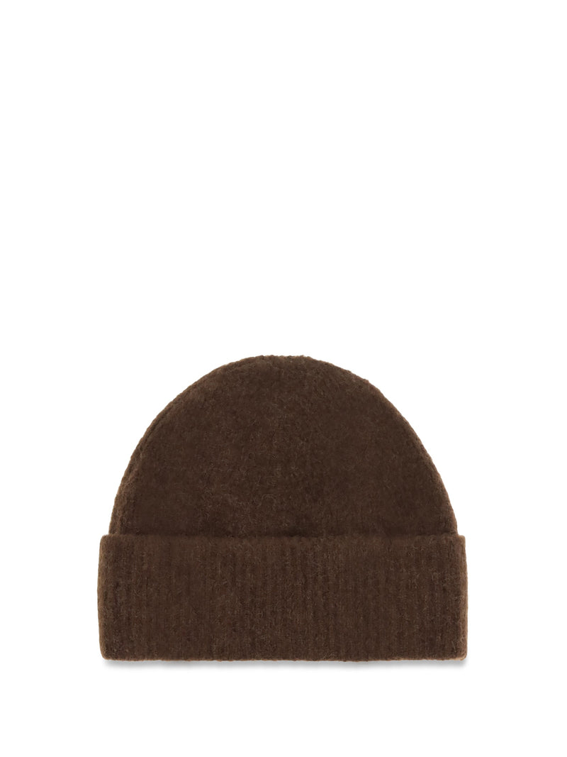 Ami Paris Ubo005kn0135 Ribbed Wool Beanie — Brown Ovis Aries Beanies