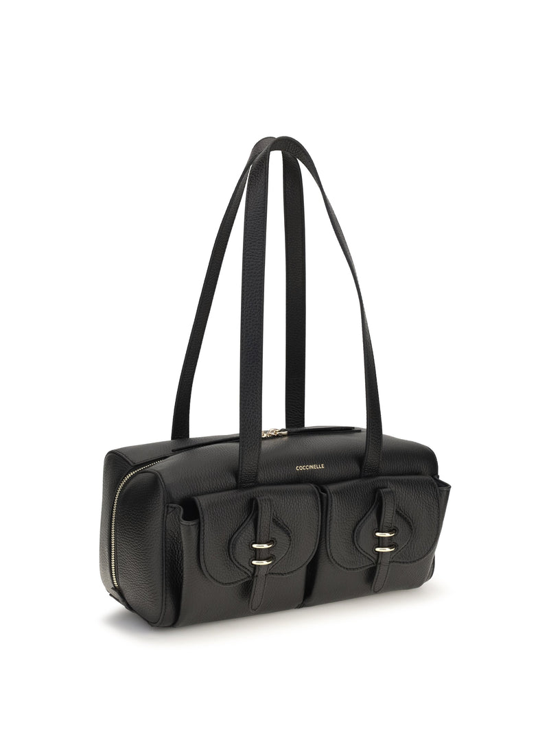 Coccinelle Mavery Shoulder Bag — Black Calf Leather